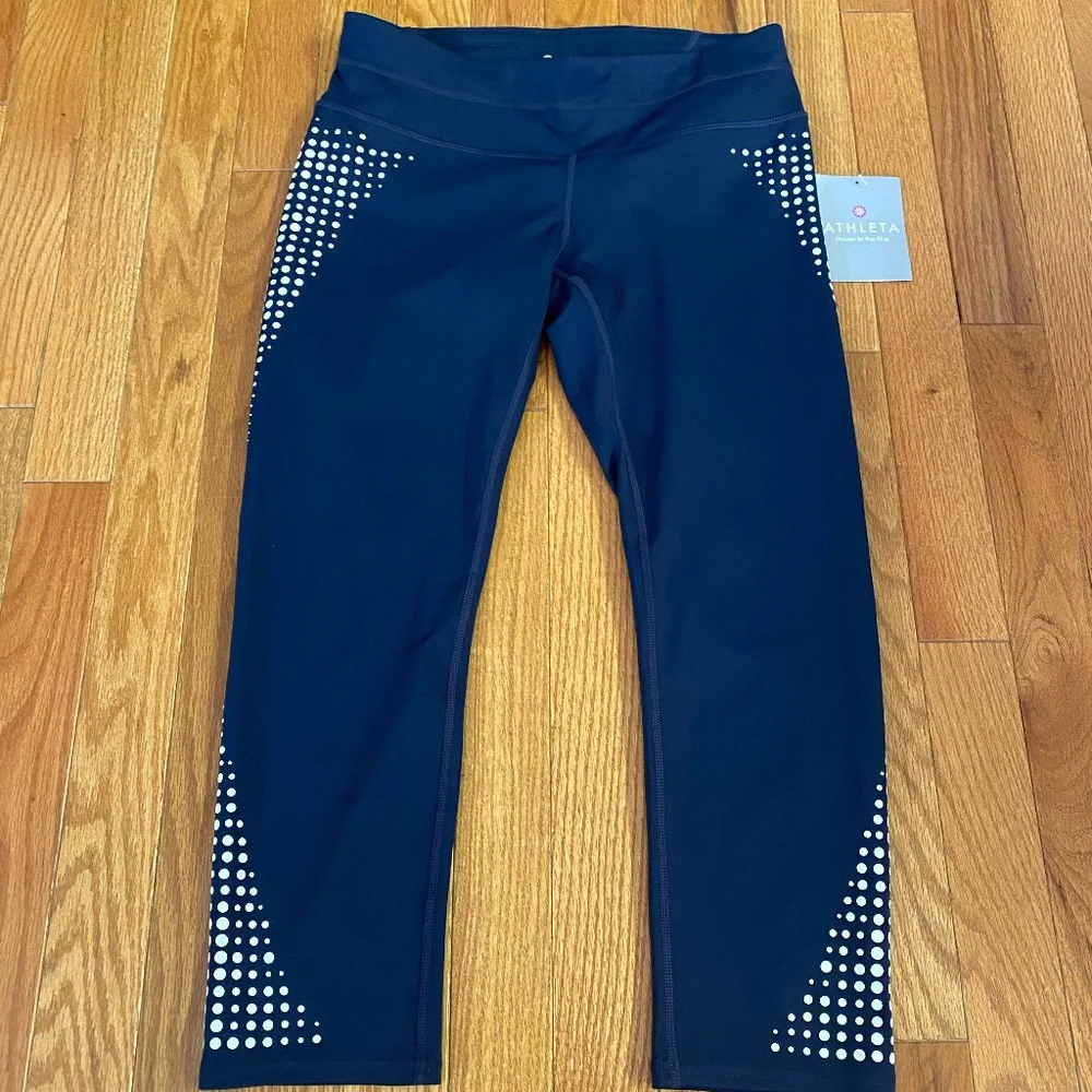 Athleta Gel Dot Sonar Capri in Navy Size Small NWT.